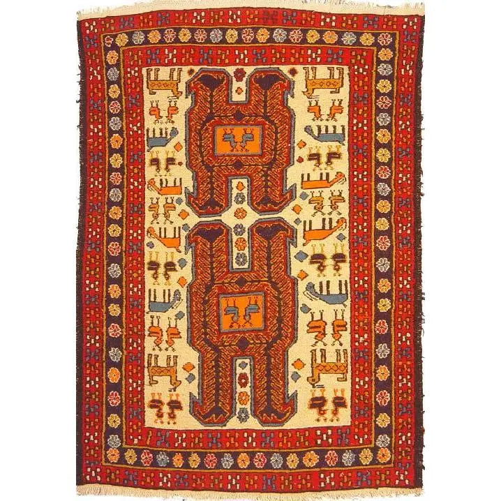 One Of The Kind Hand-Knotted Kilim Soumak 4'9" X 3'5"